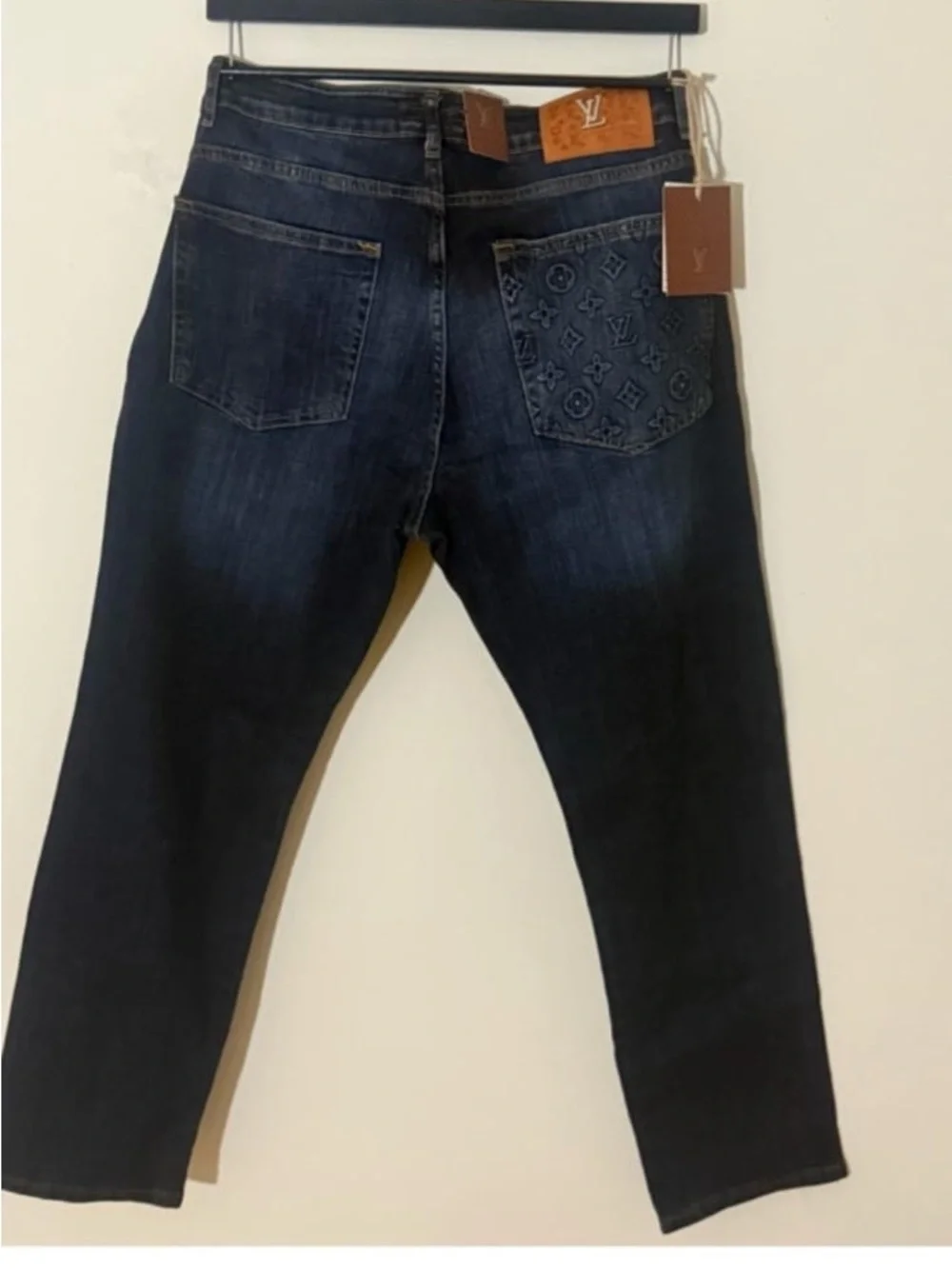 Louis Vuitton Navy Embossed Monogram Straight Leg Jeans